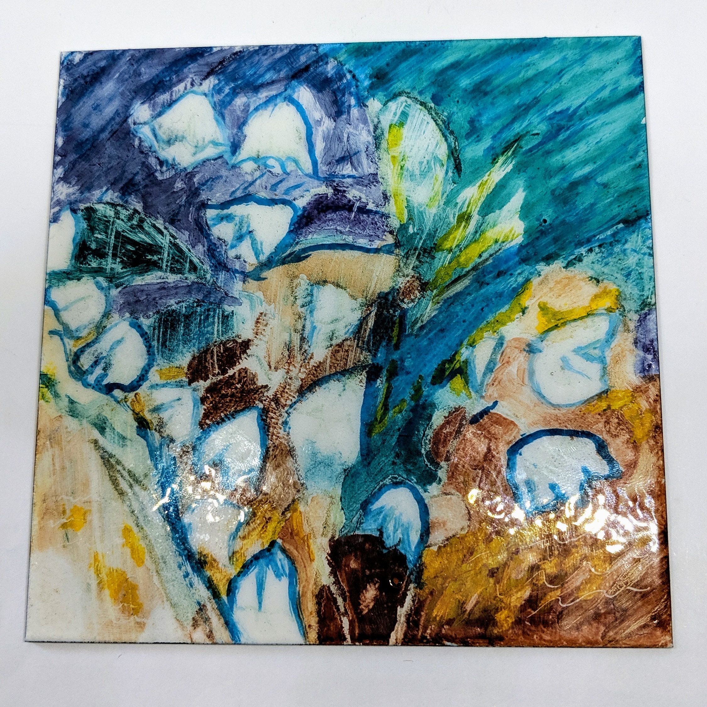 Original Abstract Flower Vitreous Enamel Painting 4 x Etsy