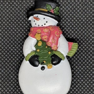 Snowman Holding a Christmas Tree Pin/ Brooch; Holiday Jewelry, Stocking Stuffer