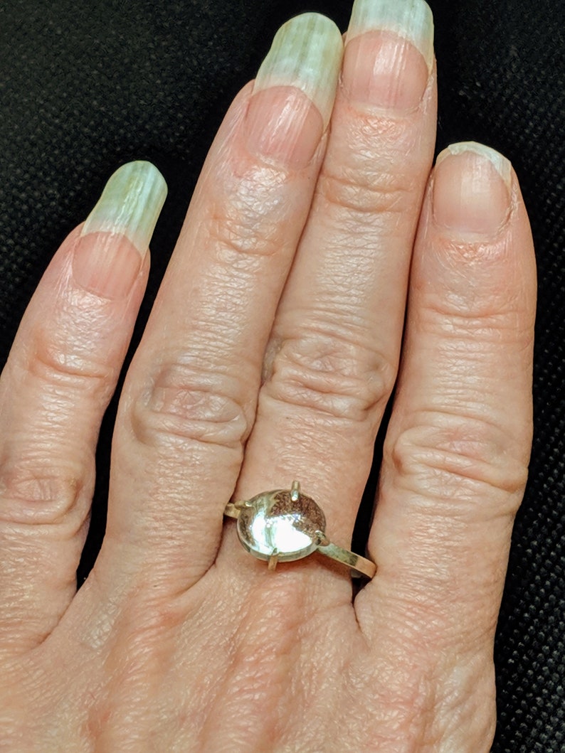 Handcrafted Prong Set Solitaire Rutilated Quartz Sterling Silver Ring Size 7