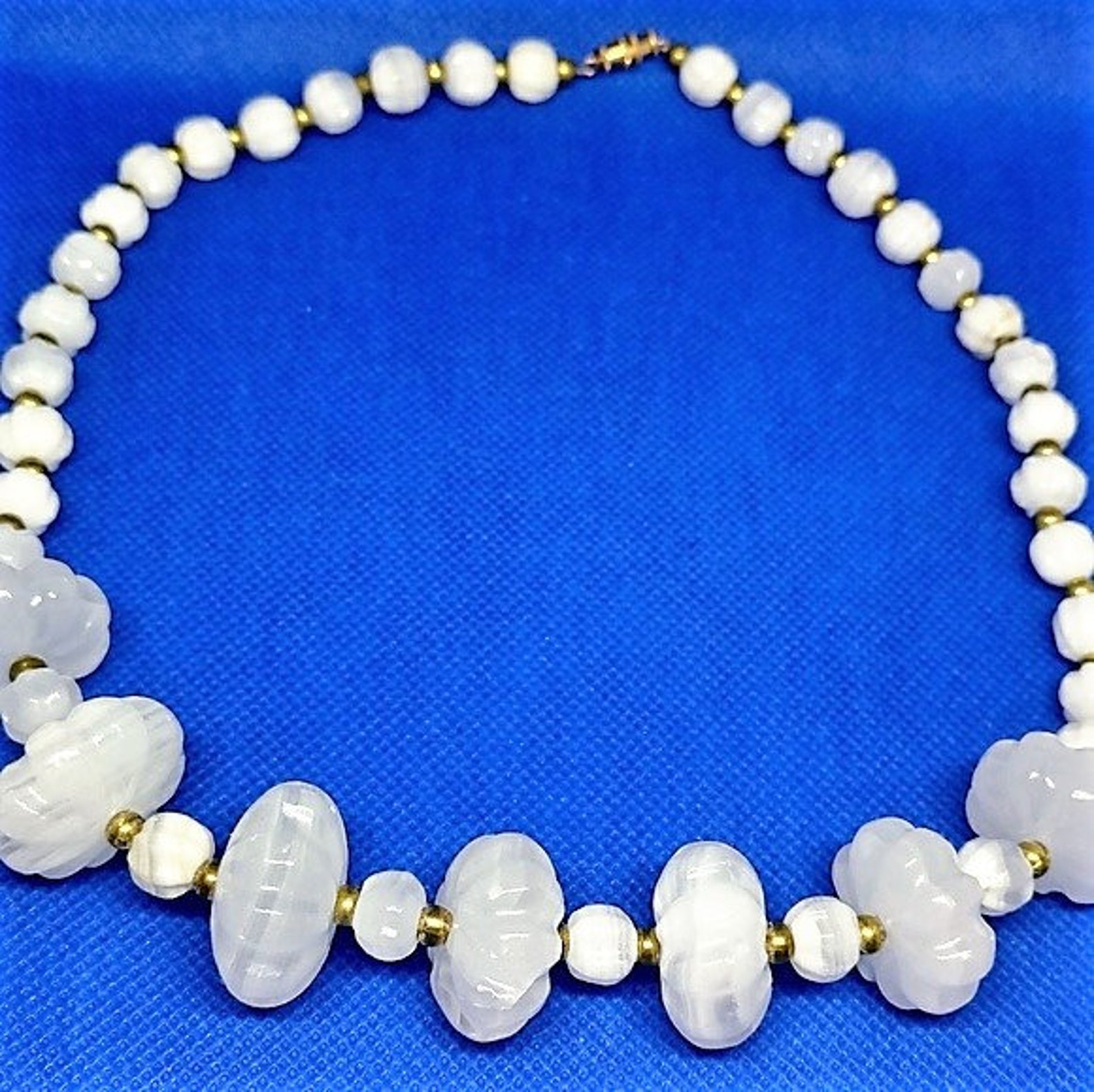 Vintage White Onyx Beaded Necklace White Gemstone Beads Etsy
