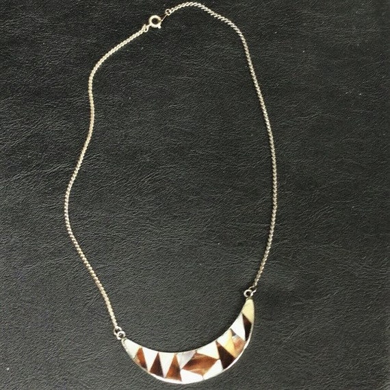 Vintage Mother of Pearl Inlay Necklace Brown and … - image 4