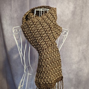 Handwoven Wool Scarf in Earth Tones, Brown and Beige
