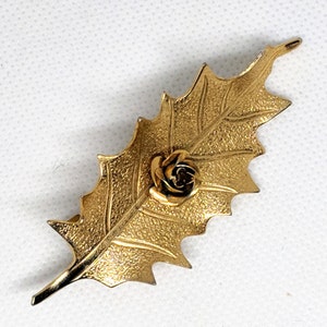 Vintage Golden Leaf & Flower Hair Clip, Gold tone Barrette, Rose and Leaf Nature Inspired Bridal Hair Accessory, Gift for Her