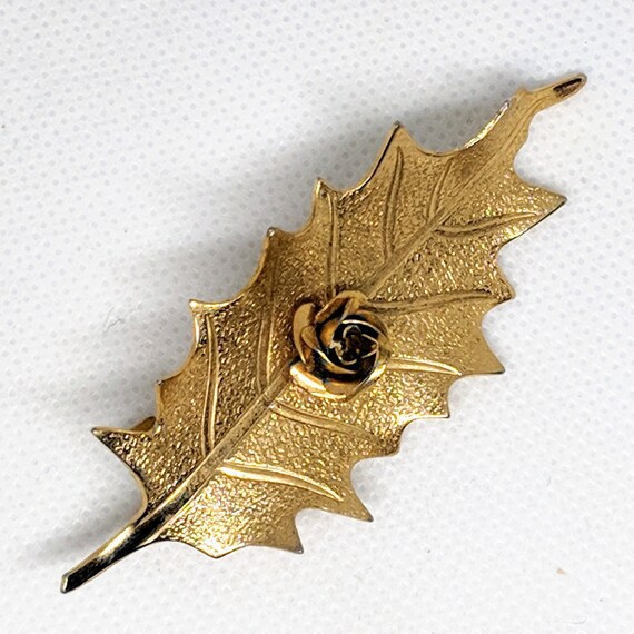 Vintage Golden Leaf & Flower Hair Clip, Gold Tone Barrette  display picture 3
