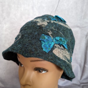 Teal Wool Felt Cloche Hat -- One of a Kind Warm Hat