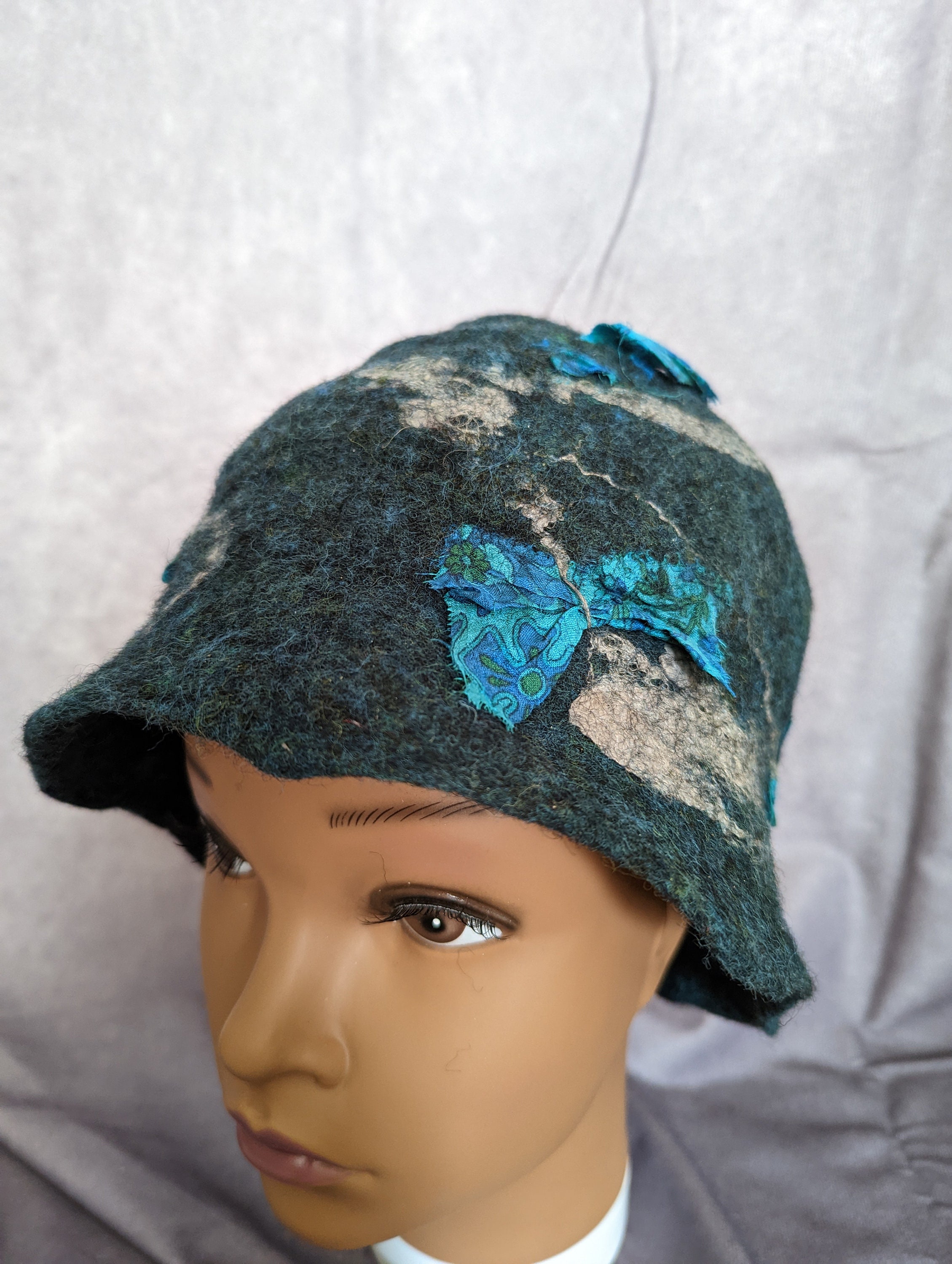 Teal Wool Felt Cloche Hat -- One of a Kind Warm Hat - Etsy display picture 3