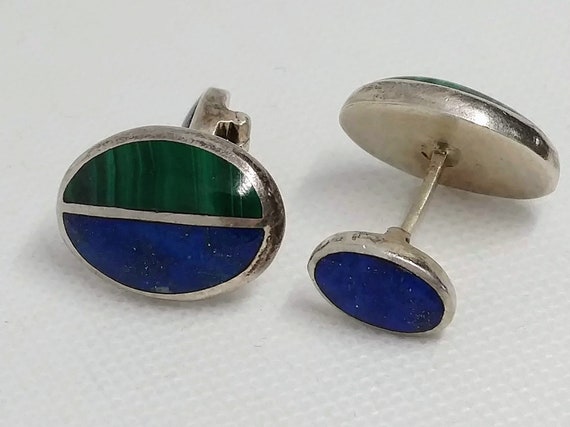 Malachite, Lapis Lazuli, Sterling Silver Cufflink… - image 1