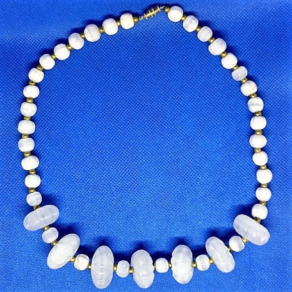 Vintage White Onyx Beaded Necklace White Gemstone Beads | Etsy
