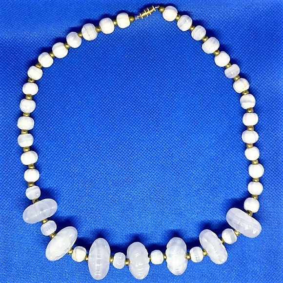 Vintage White Onyx Beaded Necklace White Gemstone Beads Etsy