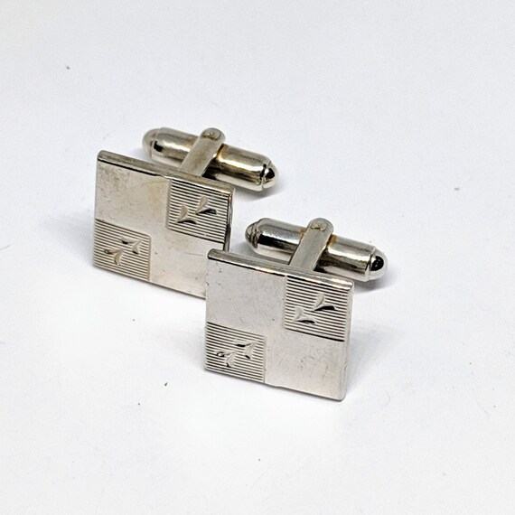 Boutons De Manchette Vintage Swank - Style Moderniste Mi-siècle - Carrés Avec Diamants - Ton Argent