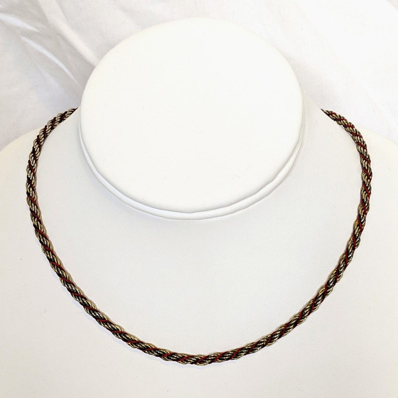 Vintage Rope Necklace Silver tone /& Red Twist Minimalist Chain 17.5 Long