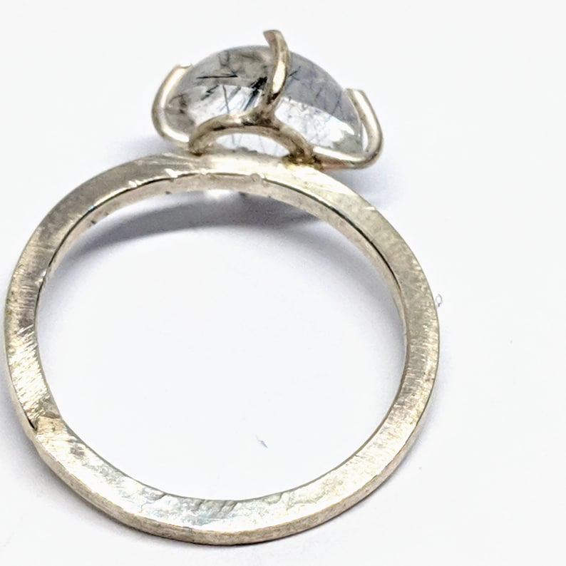 Handcrafted Prong Set Solitaire Rutilated Quartz Sterling Silver Ring Size 7