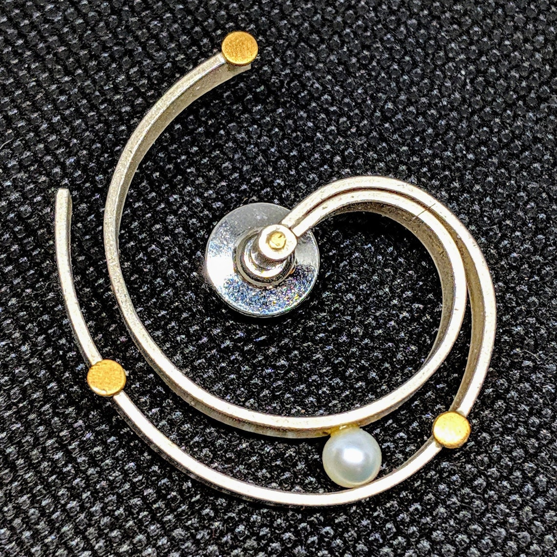Modern Pin Vintage Modernist Sterling Spiral Pin With a Pearl, Multi-metal ...
