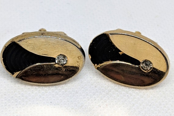 1940s Anson Modernist Black & Gold tone Cufflinks… - image 5