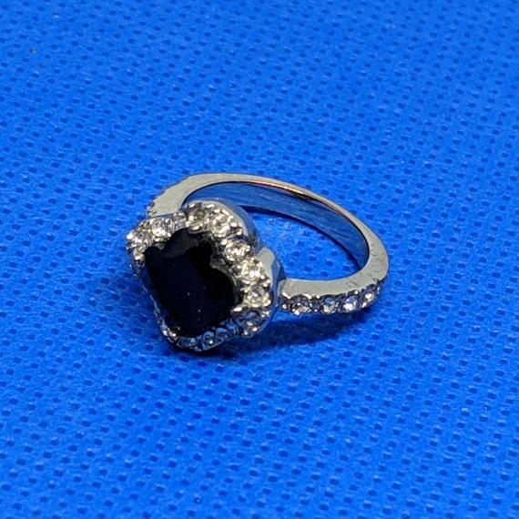 Black and Clear Rhinestone Ring Size 4.75, Vintag… - image 2