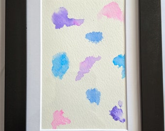 Original Abstract Watercolor Painting, 4" x 6", Pink Purple and Blue