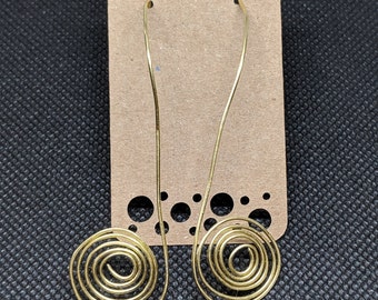 Long Brass Spiral Statement Earrings