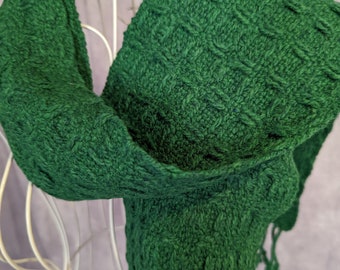 Handwoven Wool Spruce Green Winter Scarf