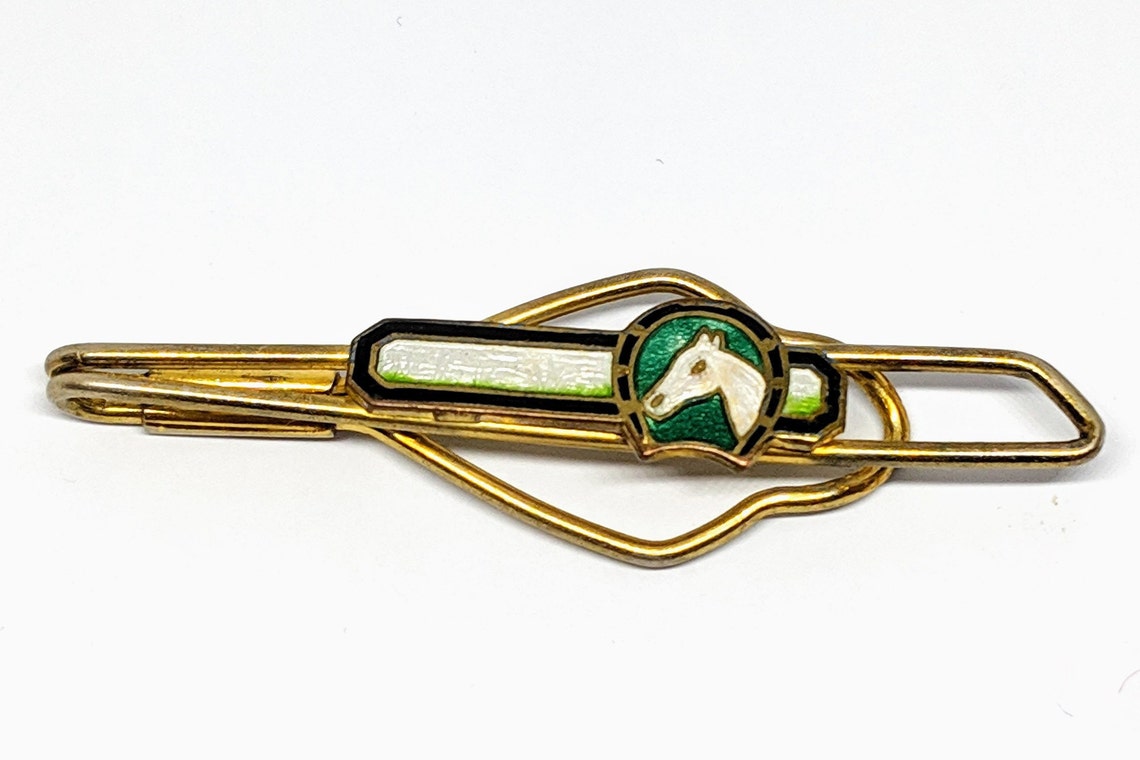 1930s Vintage Tie Bar With Enameled Horse and Horseshoe Etsy