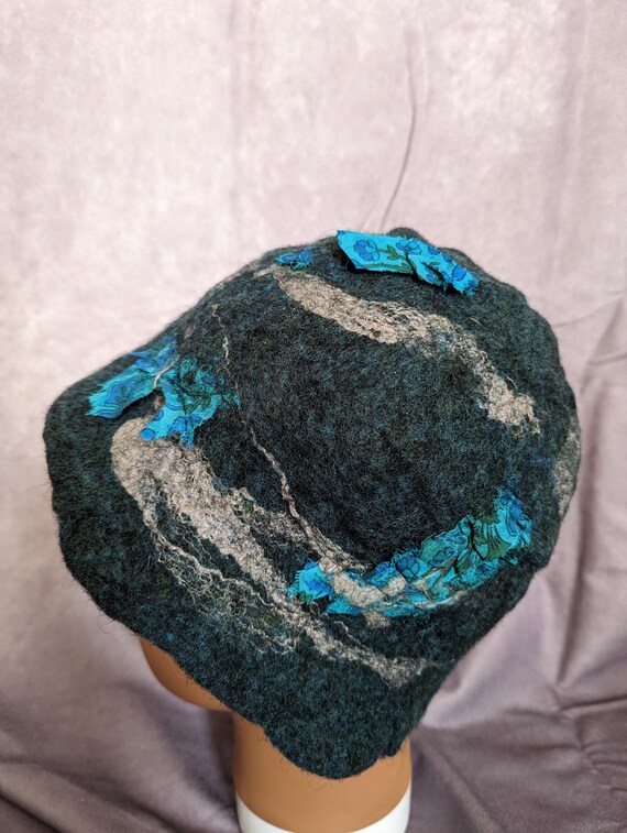 Teal Wool Felt Cloche Hat -- One of a Kind Warm Hat - Etsy display picture 2