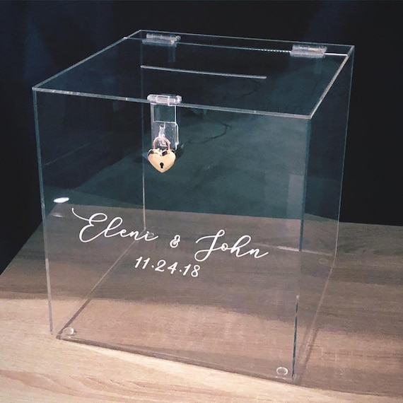 LARGE 12x12x12 Custom Acrylic Wedding Card Box W/ Names & Date Etsy