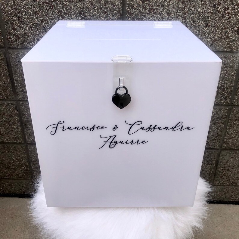 LARGE 12x12x12 Custom Acrylic Wedding Card Box w/ Names