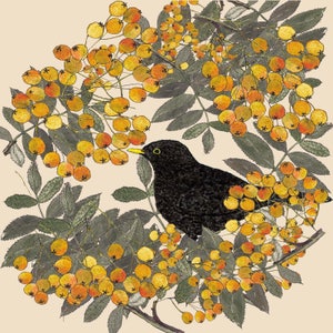 Potato printed 'Blackbird in the Berries' Greeting Card