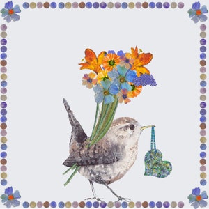 Potato Grußkarte 'Wren With Flowers' Grußkarte