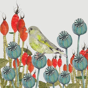 Potato Print 'Greenfinch' Greeting Card