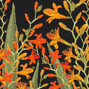 Carte de voeux « Crocosmia » imprimée de pommes de terre
