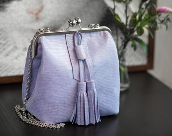 Lilac handbag Leather bag Evening handbag Small leather purse Small leather bag Mini bag Leather bag women Frame bag Cute handbag