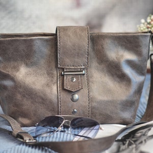 Gray leather bag  Baguette bag Gray Leather Purse Messenger bag Leather crossbody bag Small leather bag Mini bag Leather bag women