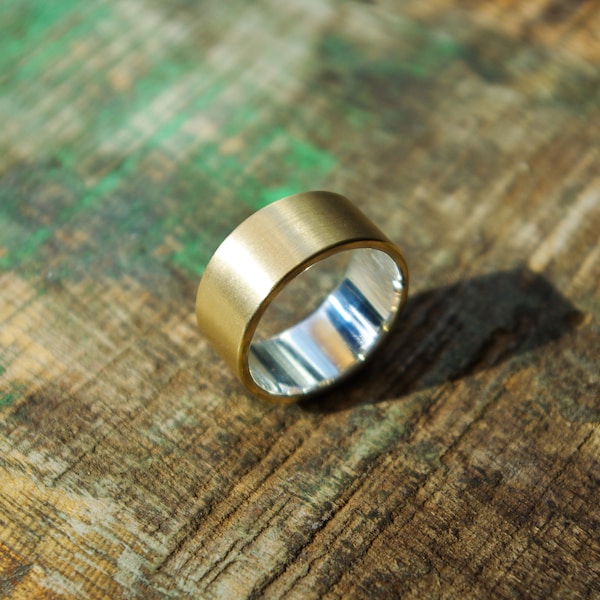 Unique Hand Forged Brass Knuckle Ring, Rustic & Satin Brass, Artisan Handmade, Argentium Silver Accent