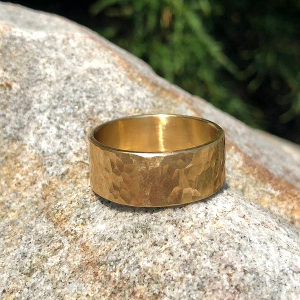 Handmade Hammered Brass Ring: Rustic Polished Band