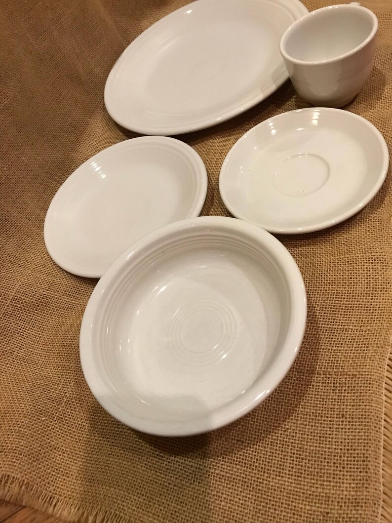 Retired White Fiestaware 5 piece place setting. Excellent Etsy