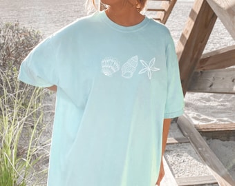 Seashells Tshirt Ocean tshirt Vacation shirt Beach shirt Oversized T-shirt Summer tshirt Starfish tee Shell tee