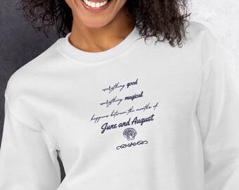 The Summer I Turned Pretty Embroidered Sweatshirt Navy Stitching Everything Good Everything Magical Between June and August
