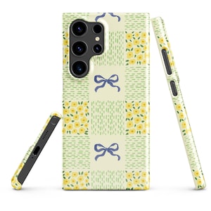 Blue Coquette Bow and Yellow Flower Snap case for Samsung® Gingham Phone Case Coquette Aesthetic Phone Case Cottage Core Android case