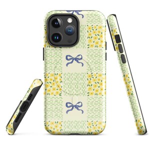 Blue Coquette Bow and Yellow Flowers MagSafe® tough case for iPhone® Coquette Aesthetic Phone Case Cottage Core Aesthetic iPhone case