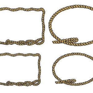 May include: Four rope frames, two square and two round, with a knot at the bottom of each frame.