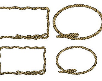 ロープフレームセット刺繍機デザイン、4個セット、ウエスタンロープ、モノグラム、カウボーイ、カントリースタイル