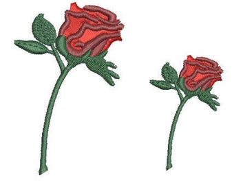 バラの機械刺繍デザイン 一本の茎の花 バレンタイン