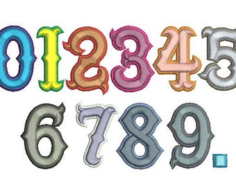 パフスタイルの数字セット機械刺繍デザイン - 高さ2インチ、2色の数字