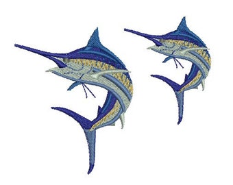 ブルーマーリン機械刺繍デザイン魚釣り動物野生海