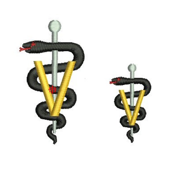 Vet Caduceus symbol embroidery machine design veterinary medical animal