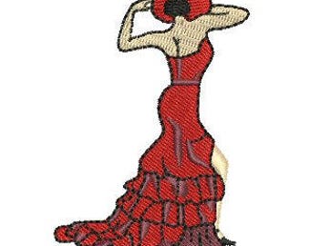 フラメンコダンサーの機械刺繍デザイン 踊る女性
