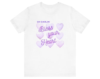 「Bless Your Heart」Tシャツ｜ラベンダーハート柄グラフィックTシャツ