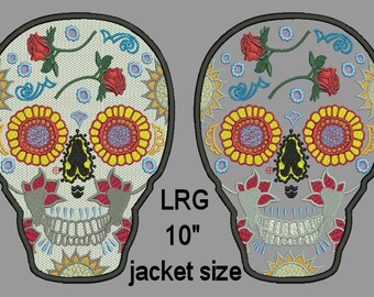 シュガースカル機械刺繍デザイン - アップリケとフルフィル 10インチ スケルトン 死者の日 花柄