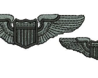 パイロット ウィングス 機械刺繍デザイン 飛行士の翼 パイロット 飛行 空軍