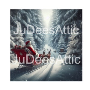 Snowy Sleigh Ride with Santa PNG, Instant Download, Printable, Sublimation Decoupage Cans Labels, Junk journal pages